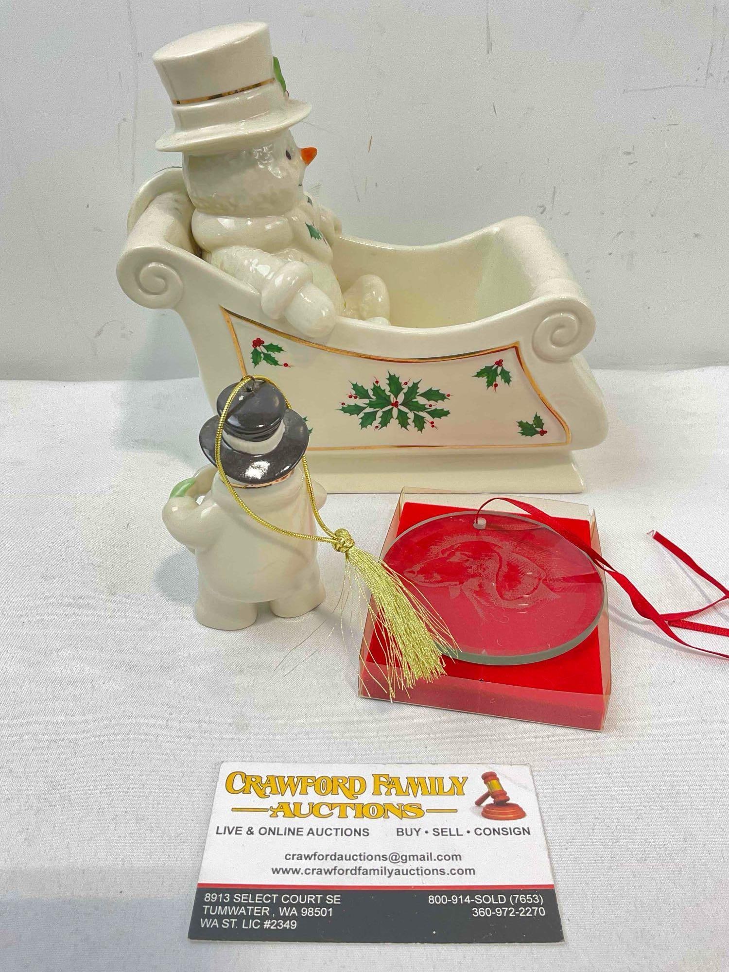 3 pcs Christmas Decoration Assortment, incl. Ceramic Lenox Candy Bowl & Glass Ornament. - 4
