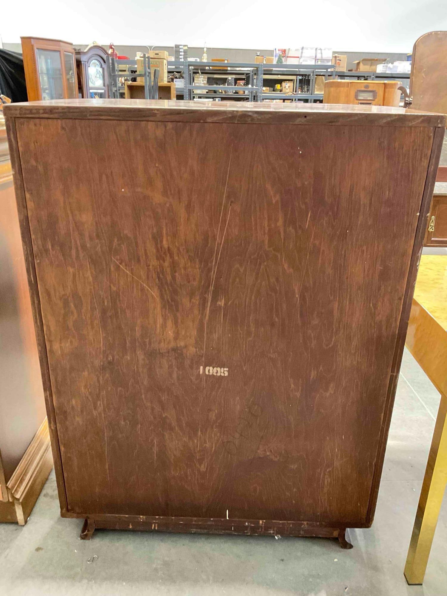 Vintage Saginaw Furni. Co. Art Deco Waterfall Style Walnut Veneer Tallboy Dresser w/ 6 Drawers. - 9