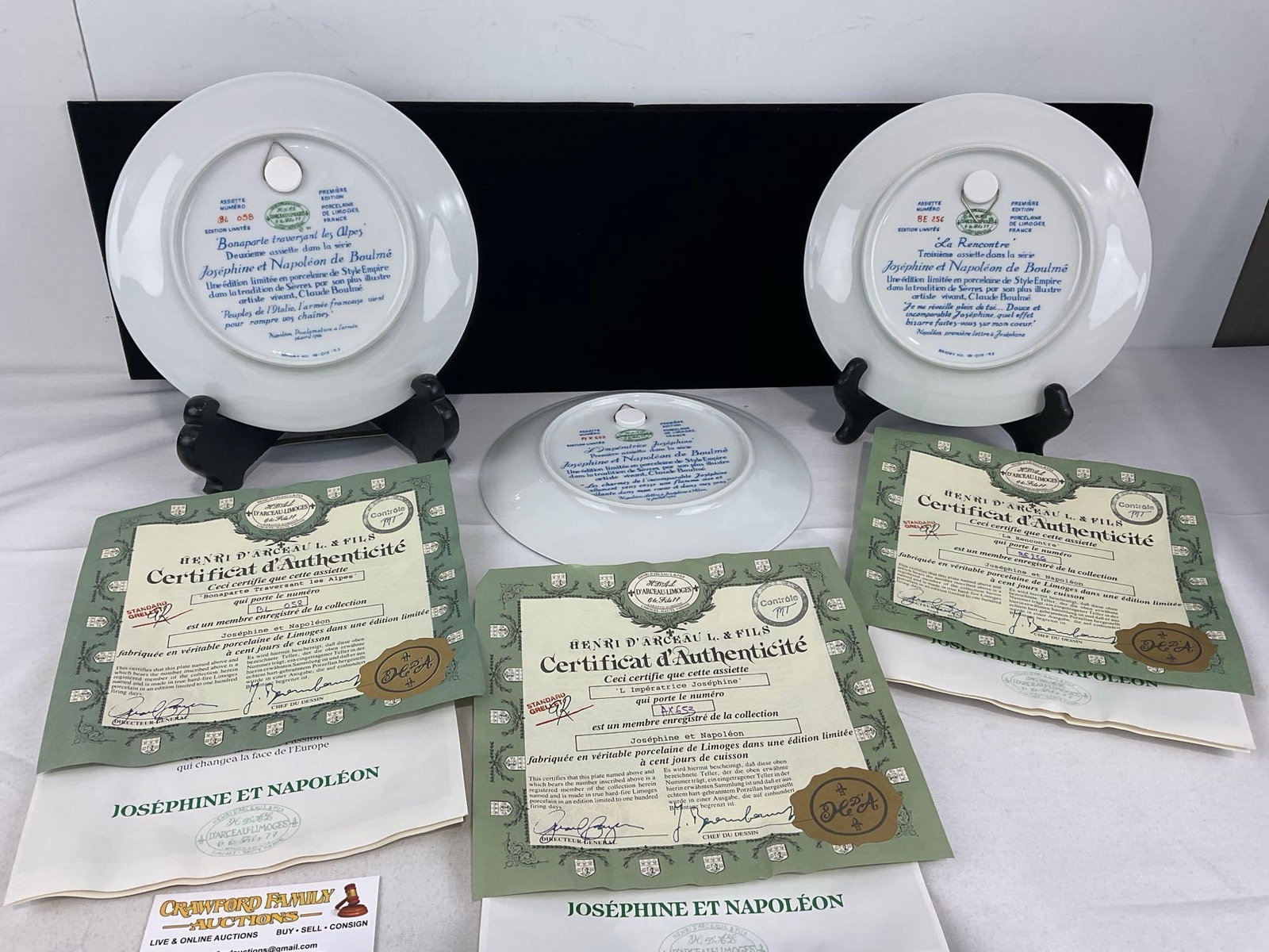 Set of 3 Napolean and Josephine Plate Collection by DArceau Limoges, 8.5 inch plates w/foam boxes - 5