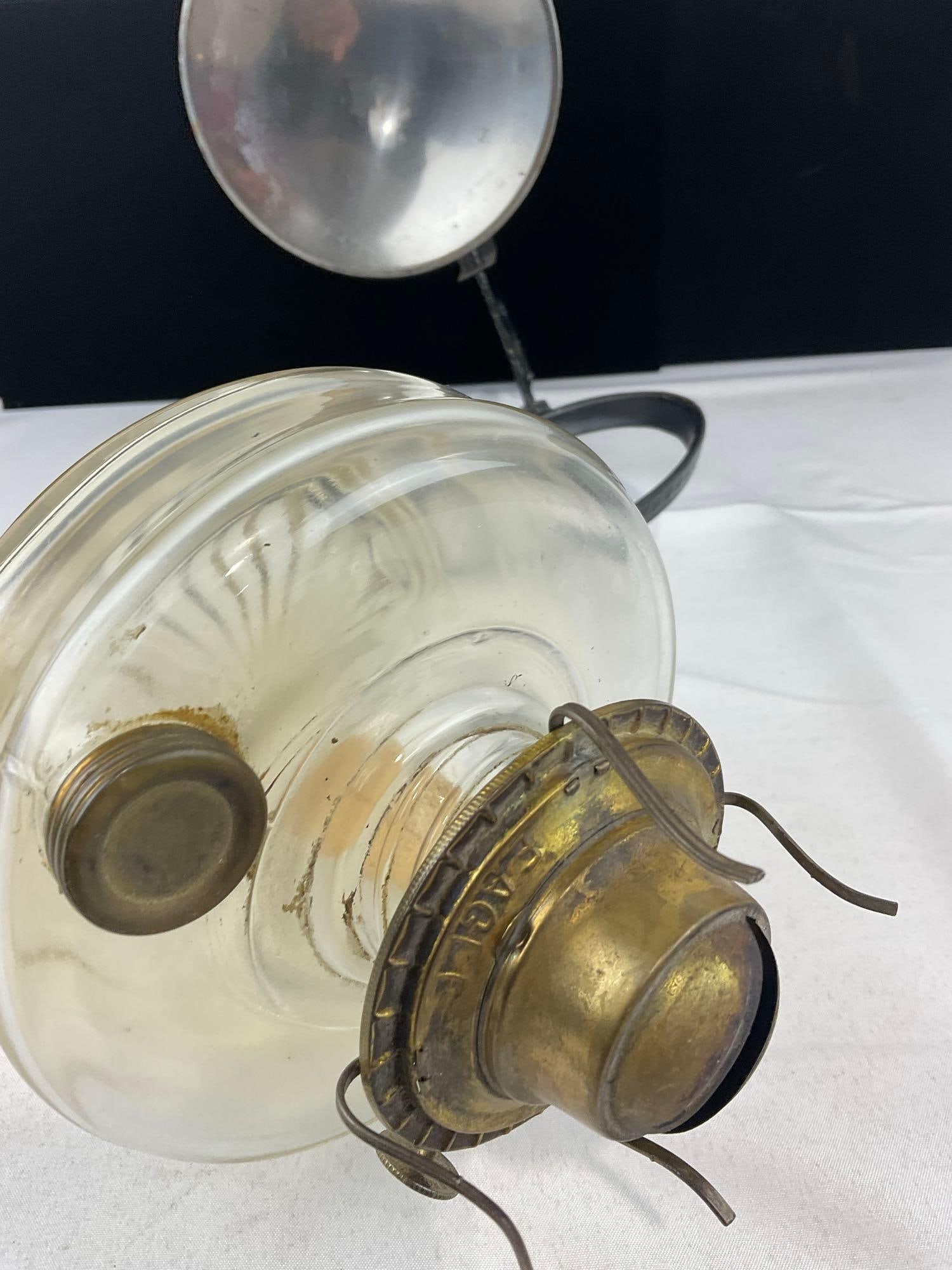 Vintage Eagle Oil Lamp w/Reflector, & Cast Iron Bracket - 4