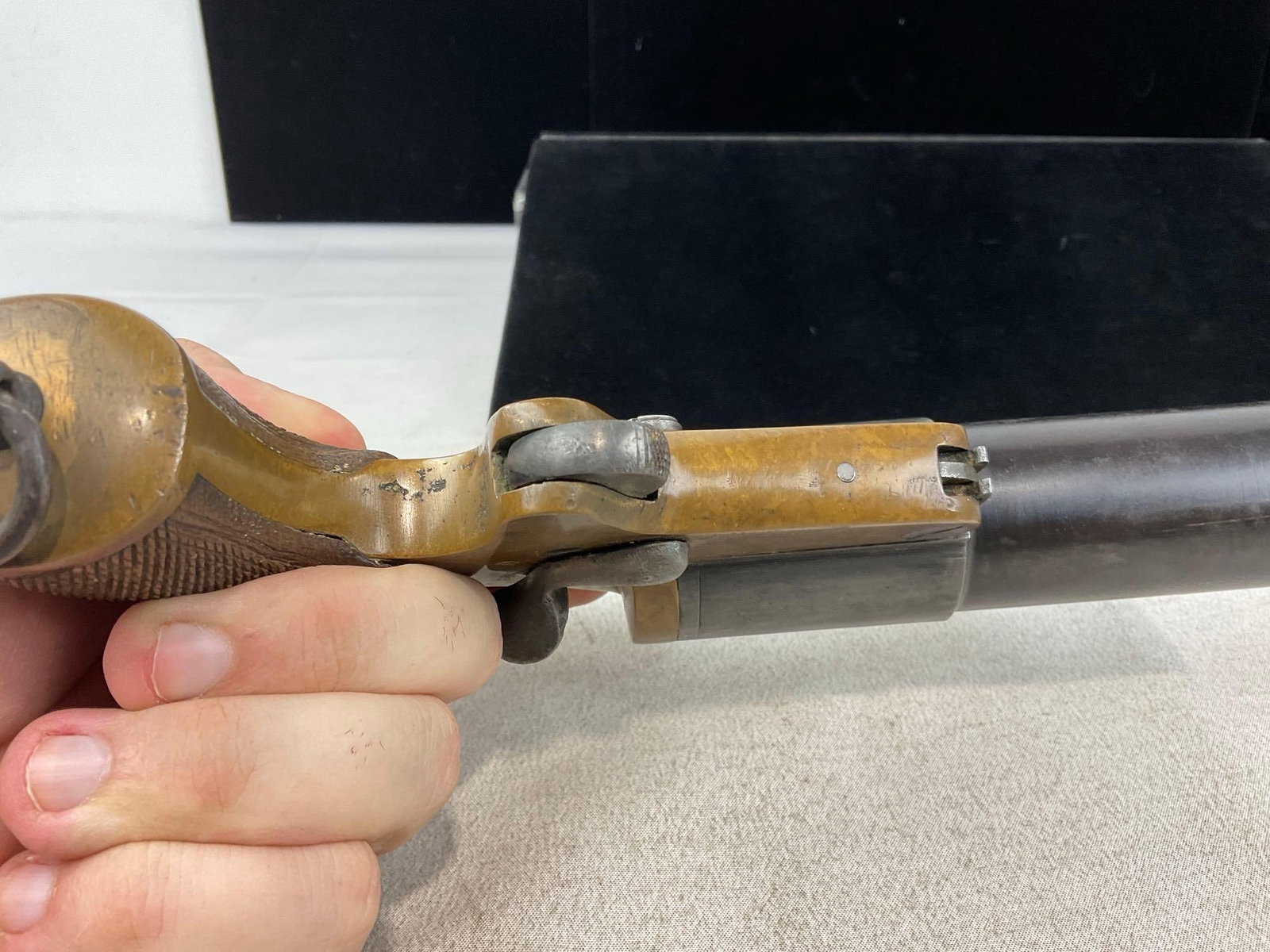 WWI era French Model 1918 Bte. SGOG Flare Gun, Brass & Steel, 1.5 in bore, spur trigger, SN:2354 - 7