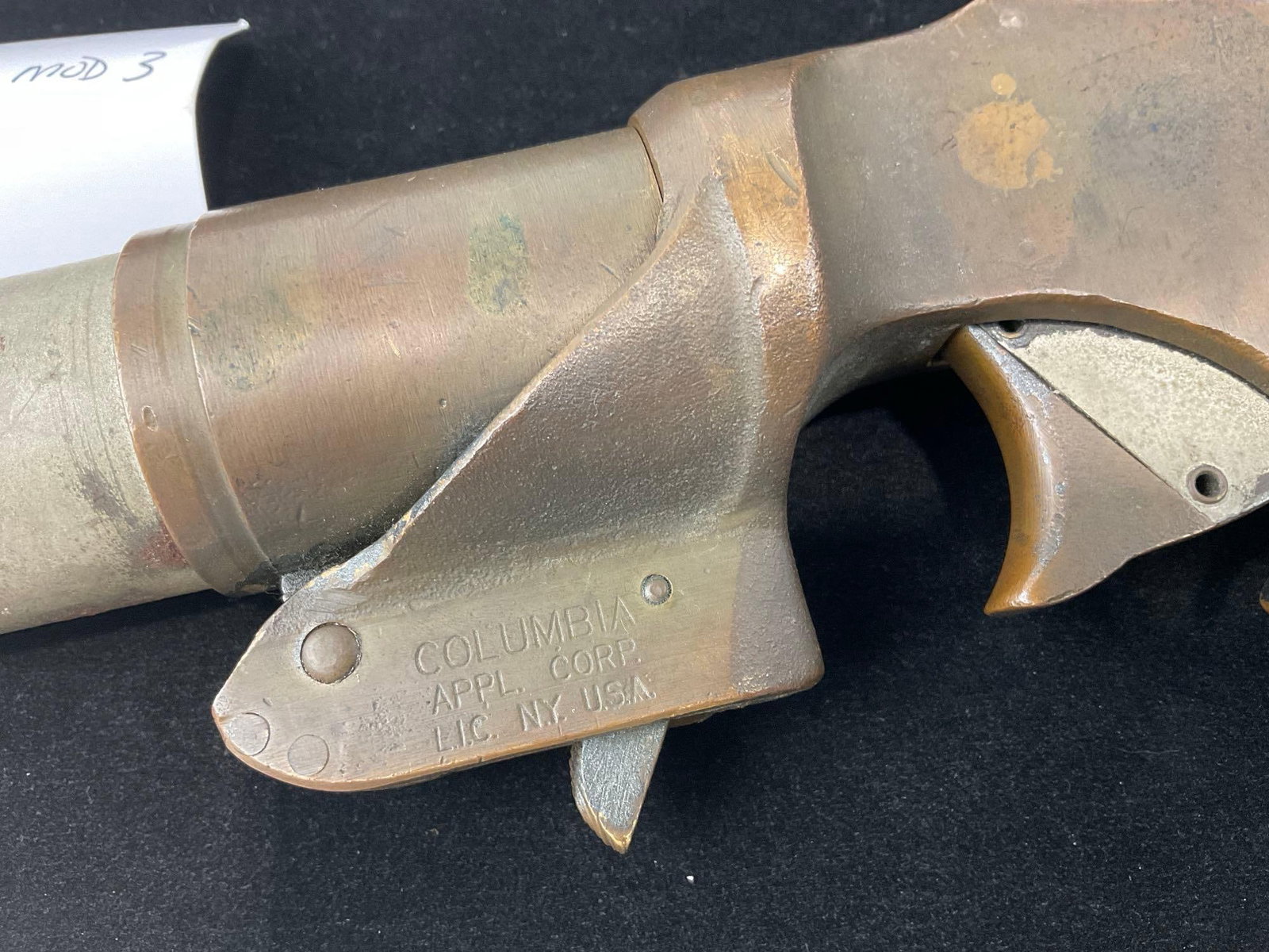 WWII Era Columbia Appl. Corp. model 3, 37mm bore, Brass & Steel Fare Gun - 3