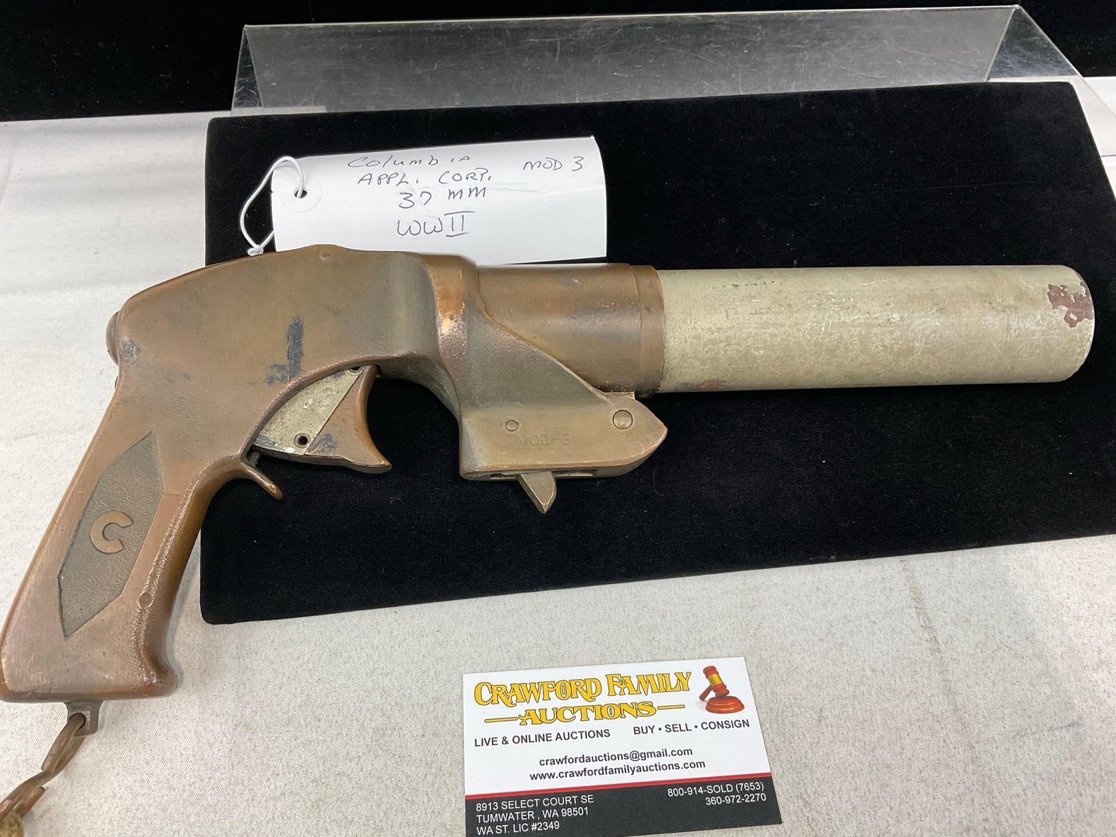 WWII Era Columbia Appl. Corp. model 3, 37mm bore, Brass & Steel Fare Gun - 5