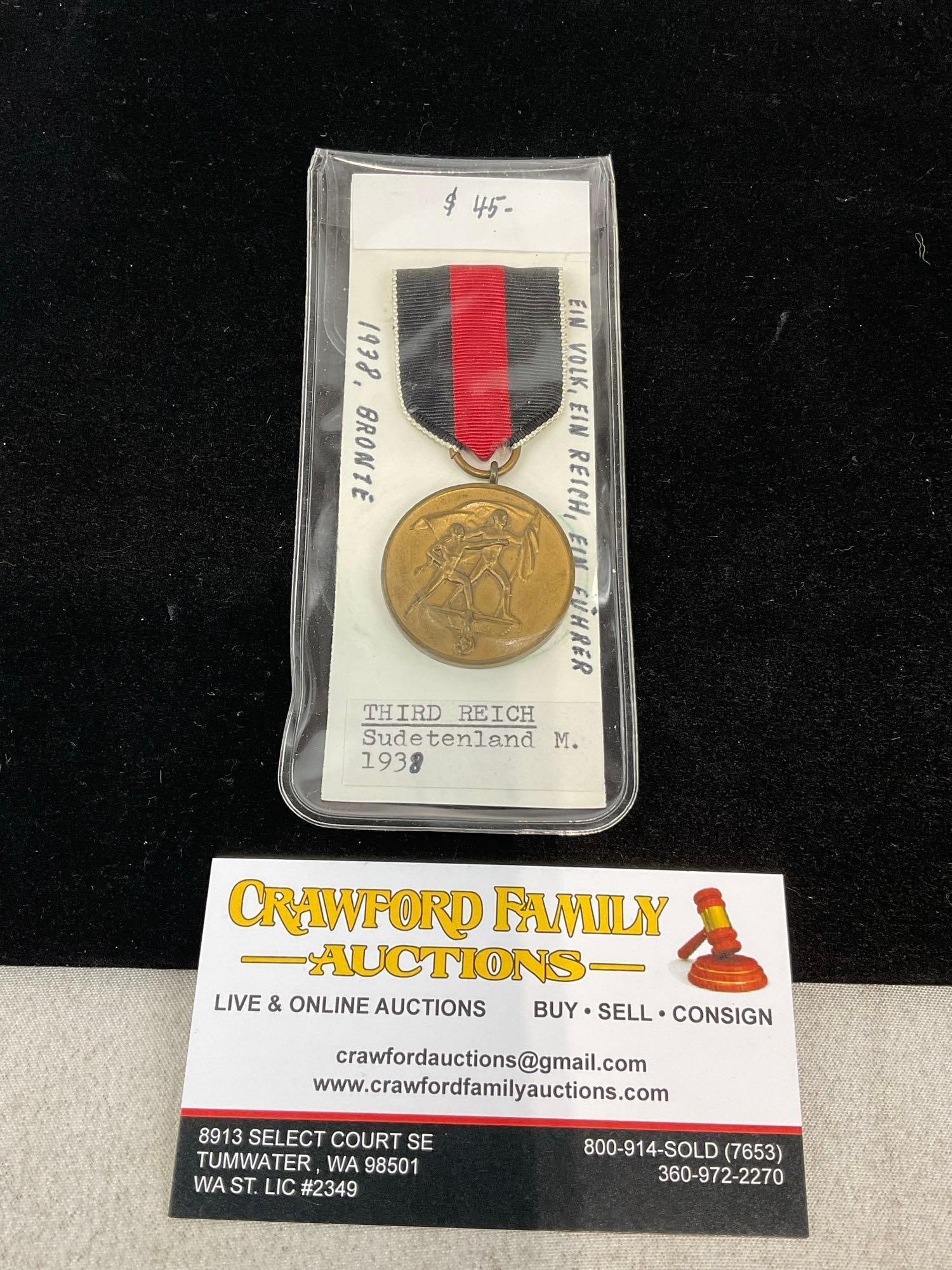 WWII German Third Reich Sudetenland Medal 1938, Bronze w/Black & Red Ribbon, Czechoslovakia campa...: All from the same collection. Appears to be in good shape. The piece measures approx 5h x 3w x 2d inches. See pics. E-414
