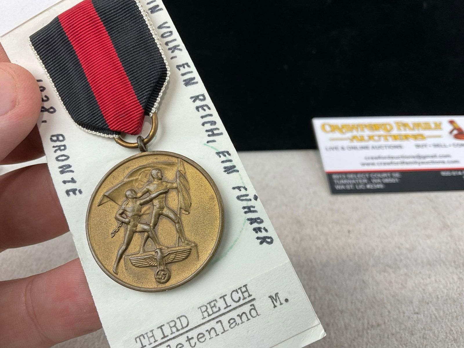 WWII German Third Reich Sudetenland Medal 1938, Bronze w/Black & Red Ribbon, Czechoslovakia campa... - 2
