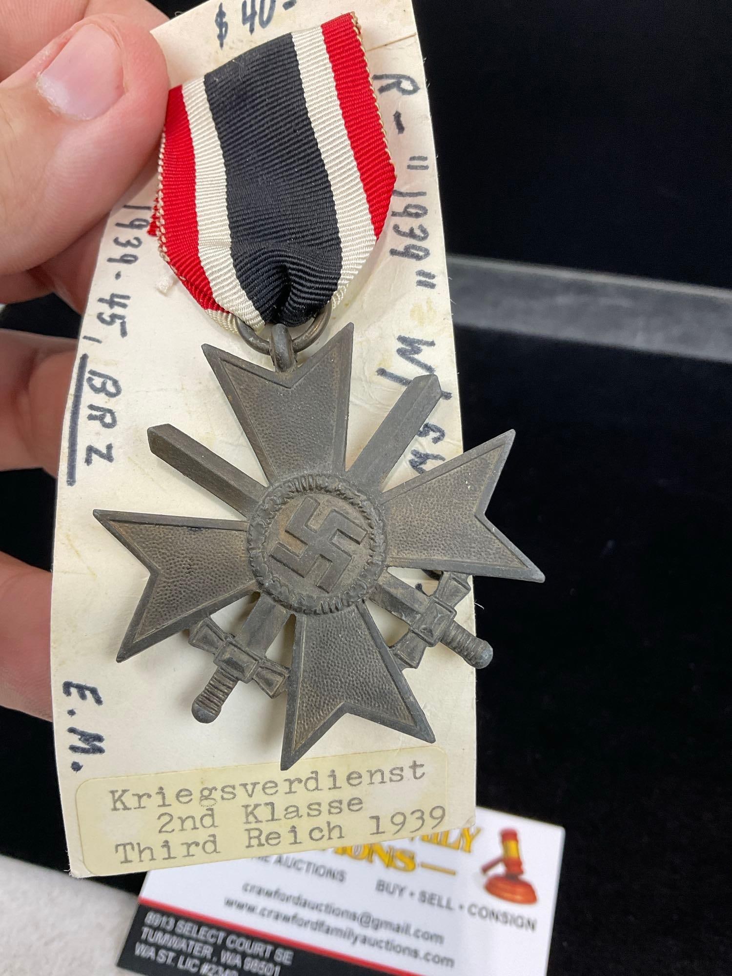WWII German Third Reich 1939 Meritorious Service Cross, 2nd Class w/Swords, Red/White/Black Ribbon - 2