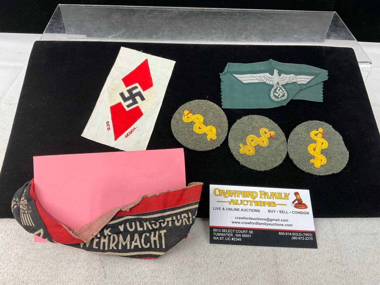 Third Reich Germany Patches, Hitler Youth, Medical Wehrmacht, & armband, Volkssturm 1944 Militia: Appears to be in good shape. The piece measures approx 6h x 4w x 2d inches. See pics. E-6160