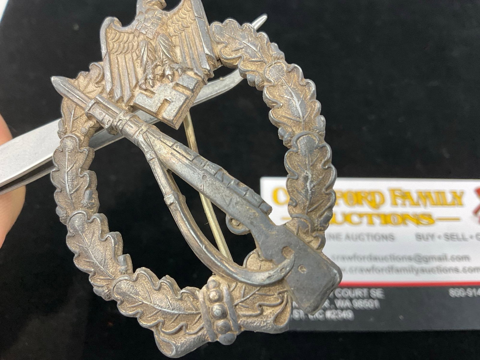 World War II German Third Reich, Infantry Assault Badge, Silver Grade, Oval Oak leaf w/Eagle & Ri... - 3
