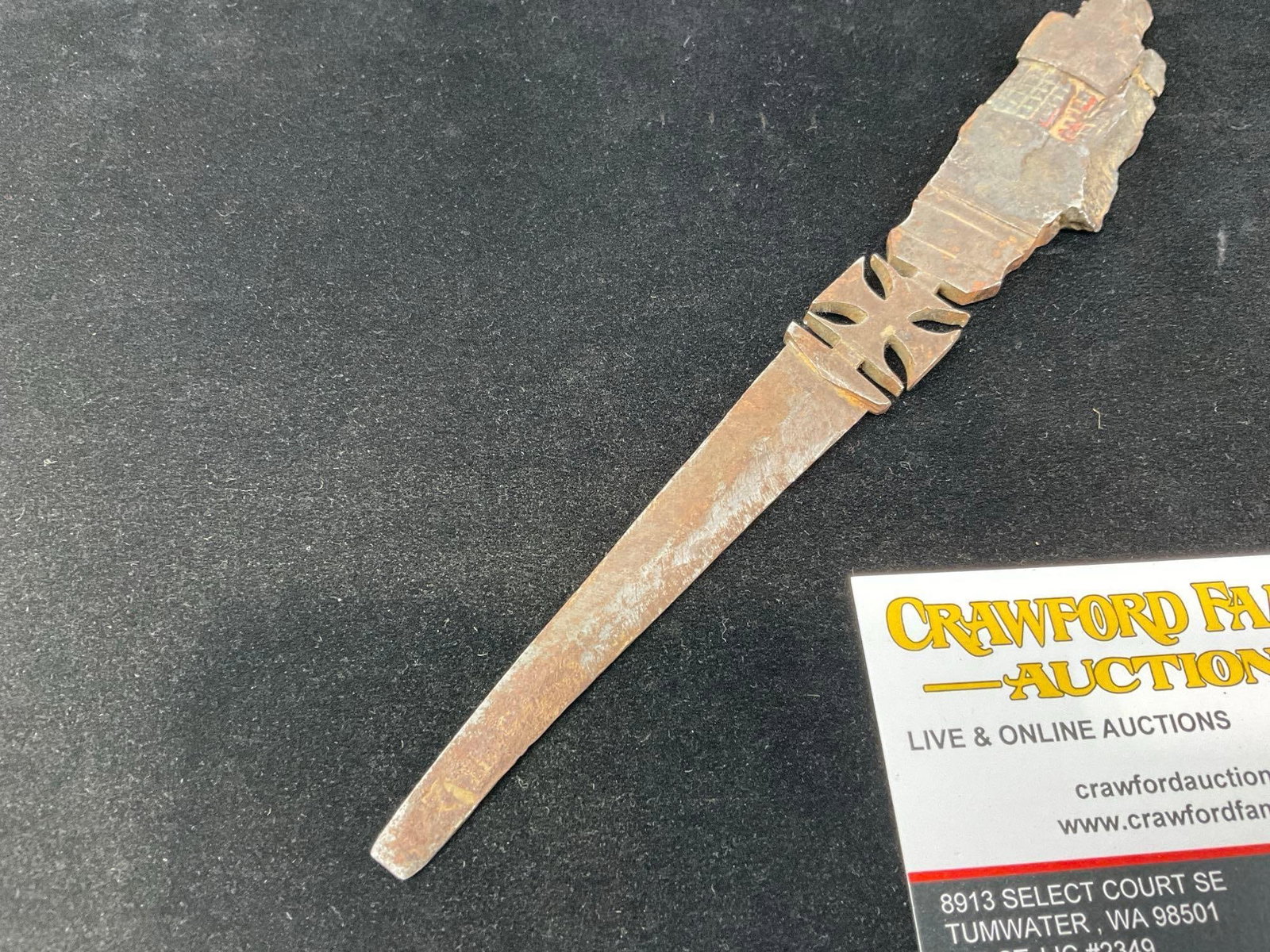 Antique World War I Shrapnel Trench Art Letter Opener, Iron Cross in the middle, 9h x 3w x 2d inc... - 2