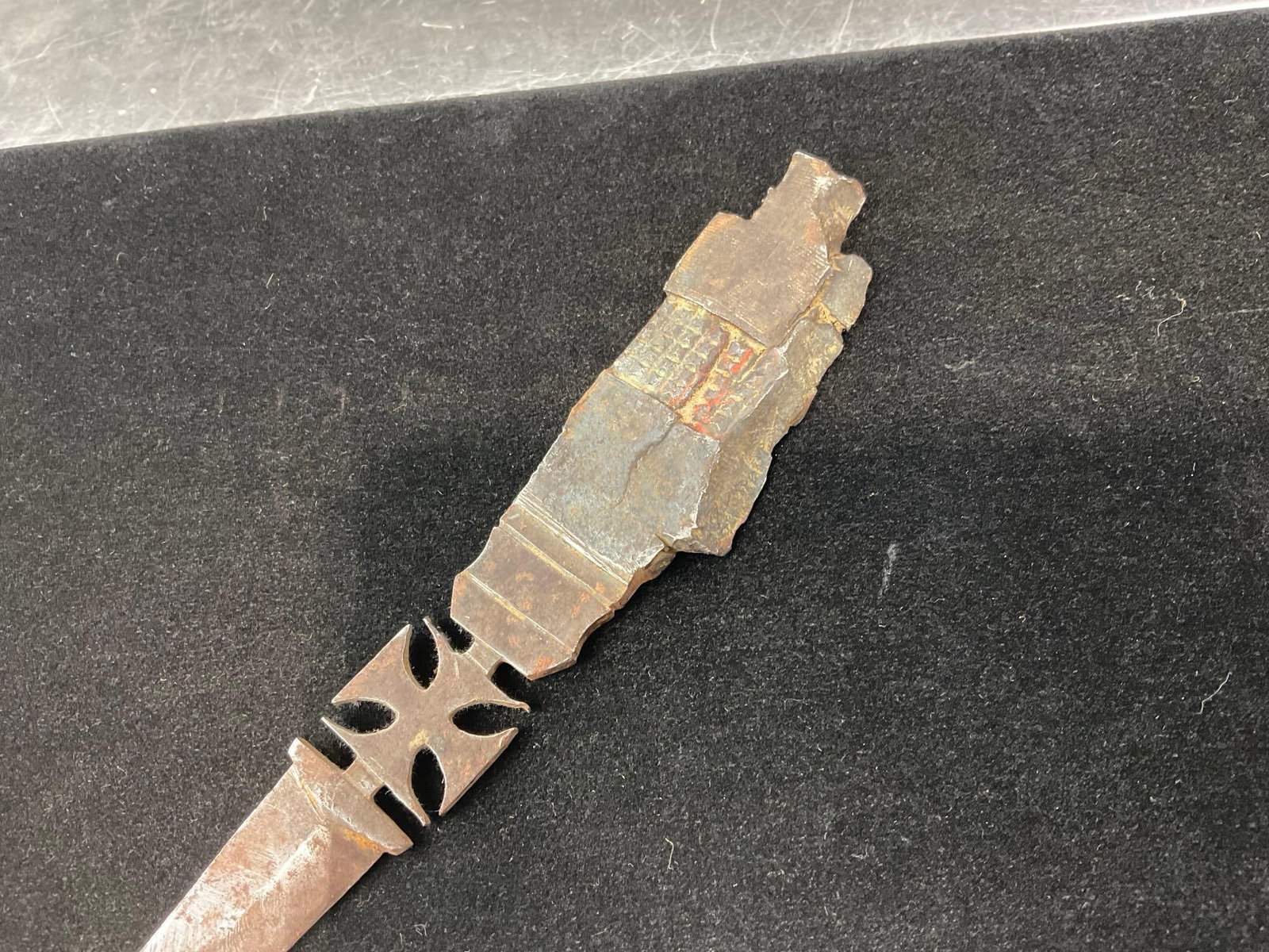 Antique World War I Shrapnel Trench Art Letter Opener, Iron Cross in the middle, 9h x 3w x 2d inc... - 3