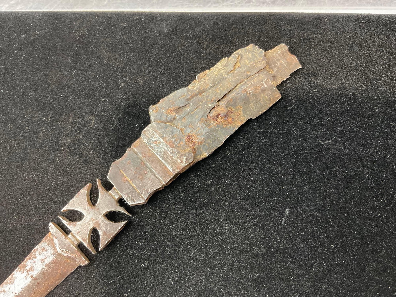Antique World War I Shrapnel Trench Art Letter Opener, Iron Cross in the middle, 9h x 3w x 2d inc... - 5