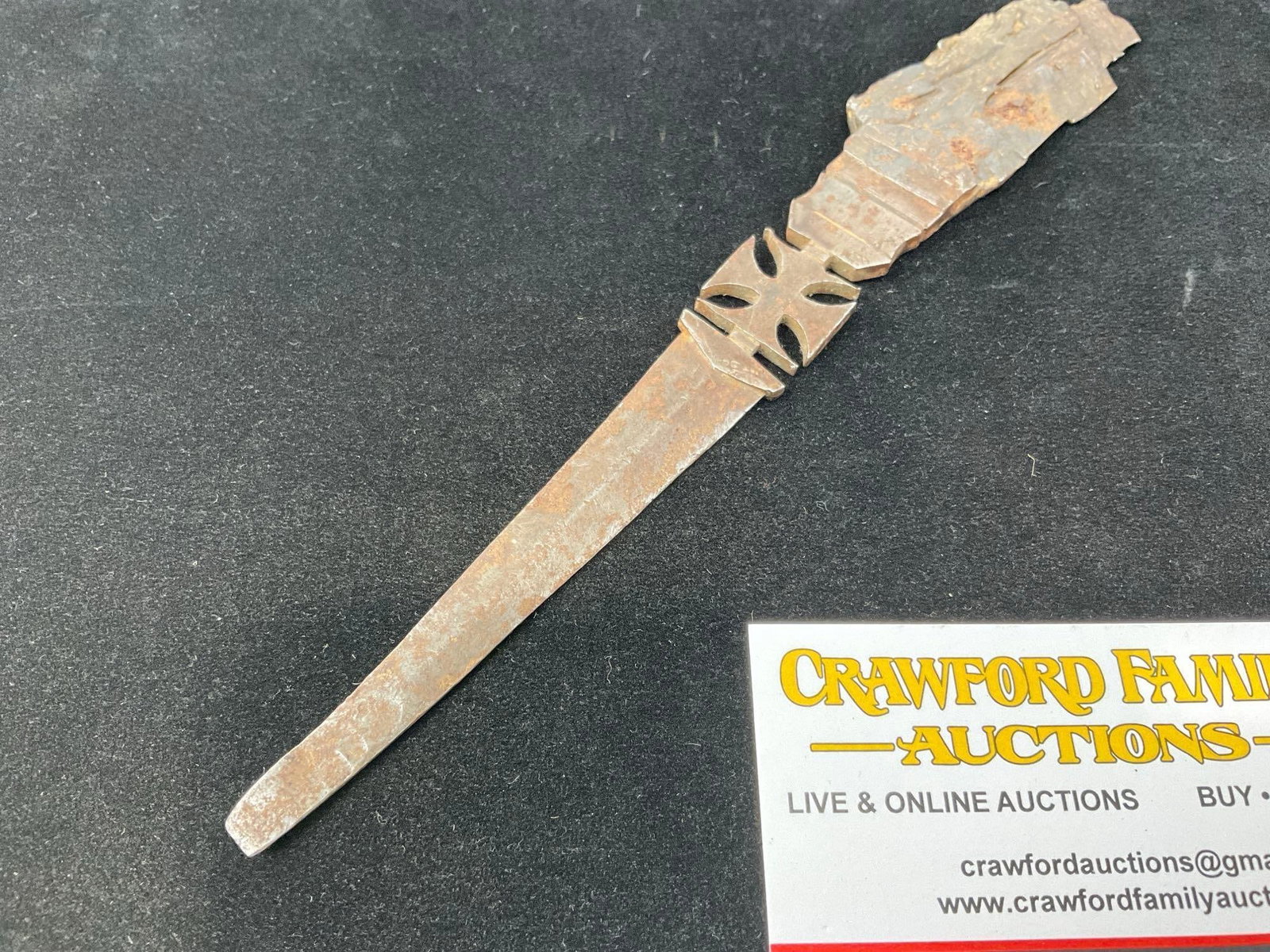 Antique World War I Shrapnel Trench Art Letter Opener, Iron Cross in the middle, 9h x 3w x 2d inc... - 6