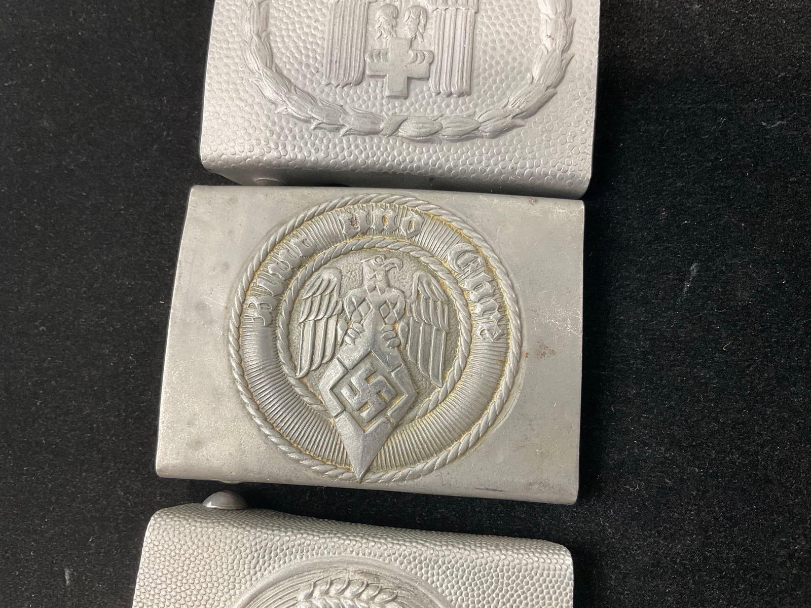 3 X World War II German Third Reich Belt Buckle, Red Cross, Hitler Youth, & Reich Labor Service - 3