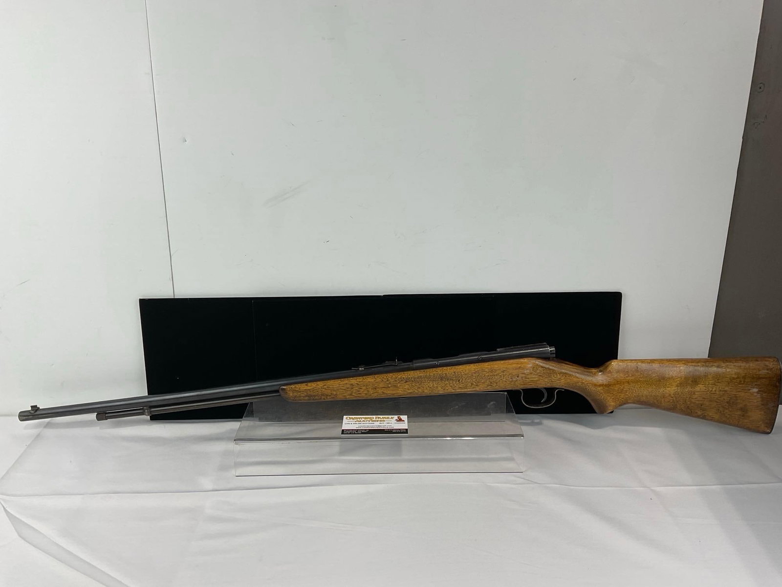 Vintage Springfield Model 86C .22 Short, Long, & LR Bolt Action Rifle, 24 inch barrel, SN: FFL: No serial number marked. Appears to be in good shape. The piece measures approx 7h x 44w x 5d inches. The barrel measures approx 24 inches long. See pics. E-6600