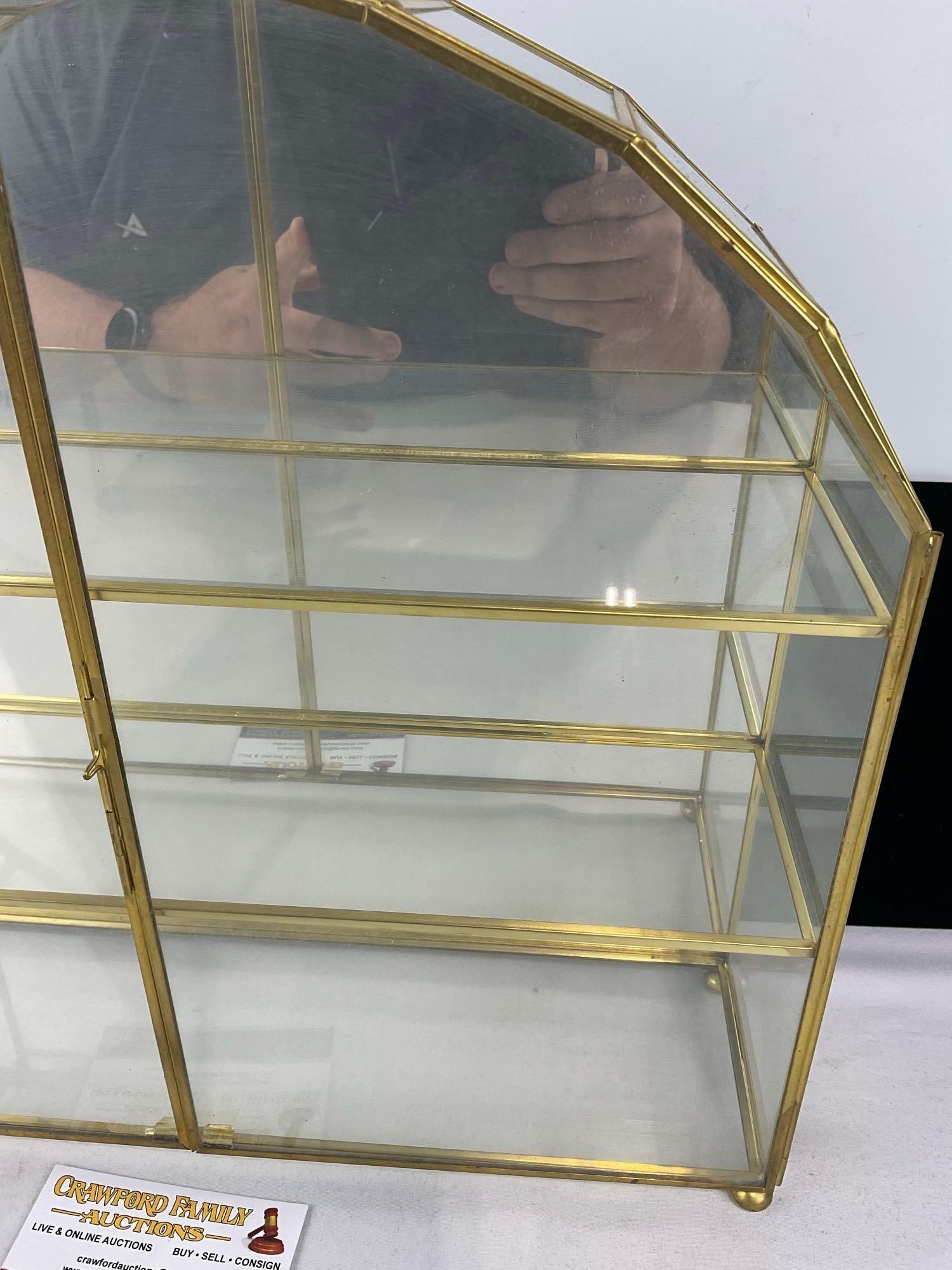 Vintage 3 Shelf Arched Glass & Brass Curio Cabinet, 15h x 16w x 5d inches - 3