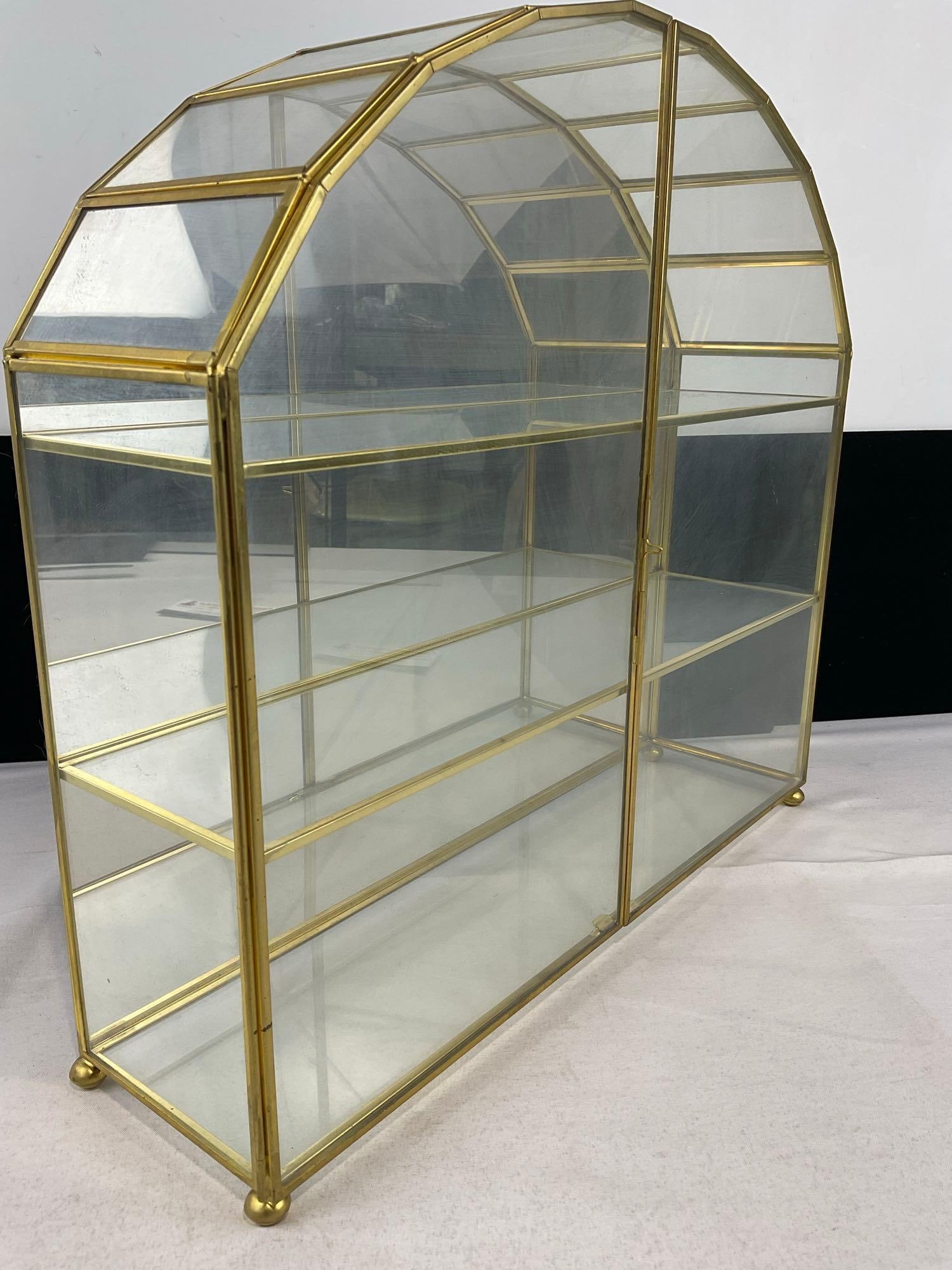 Vintage 3 Shelf Arched Glass & Brass Curio Cabinet, 15h x 16w x 5d inches - 4