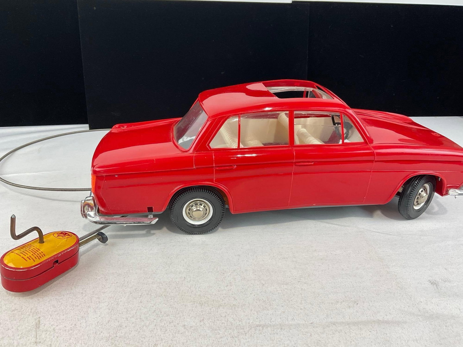 Vintage 1950s Arnold BMW 1500 Toy Car, Red Plastic & Sheet Metal, w/Cable controller, 6x16x7 inches - 6