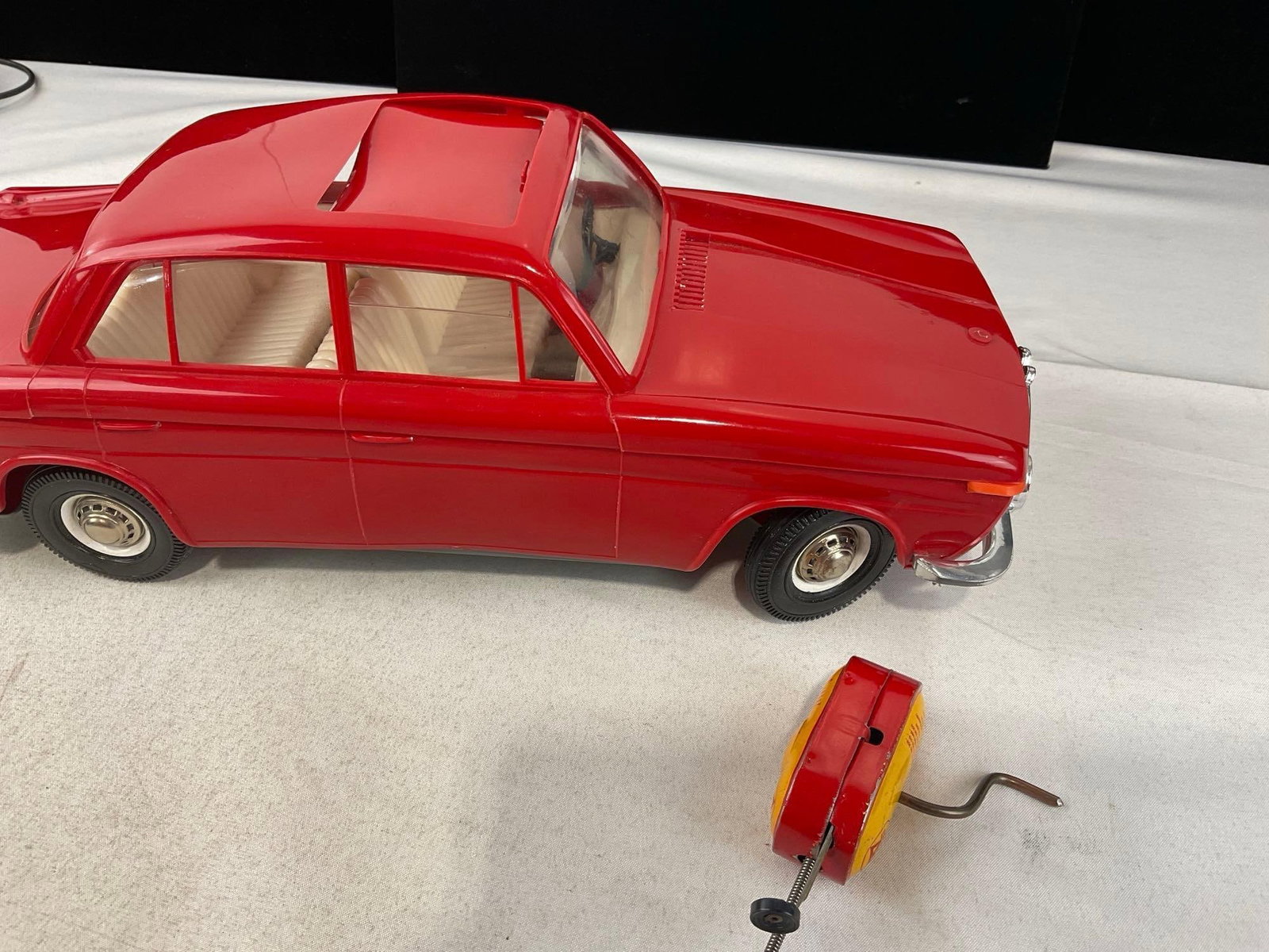 Vintage 1950s Arnold BMW 1500 Toy Car, Red Plastic & Sheet Metal, w/Cable controller, 6x16x7 inches - 8