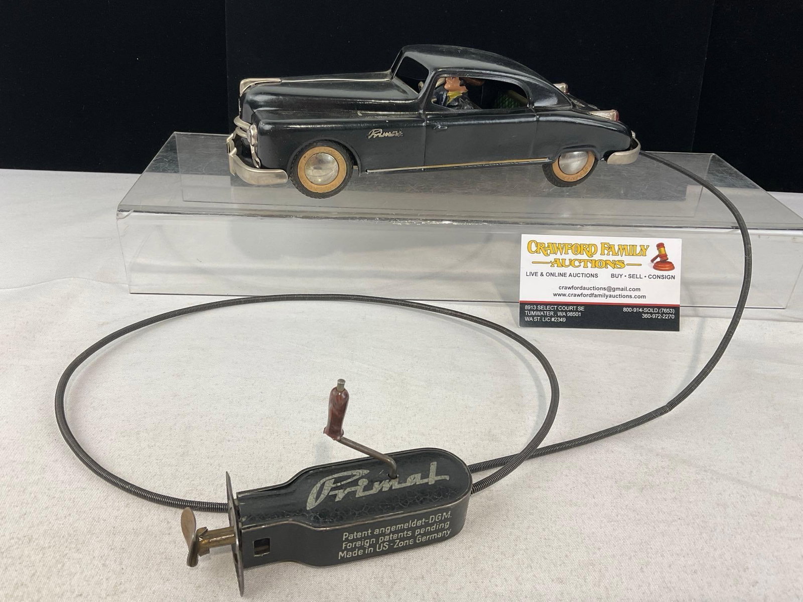 Vintage US Zone Germany Arnold Primat Black Sedan Coupe Car w/Cable Controller: Tested & working. See pics for condition. Measures approx 4h x 10w x 6d inches. E-6710