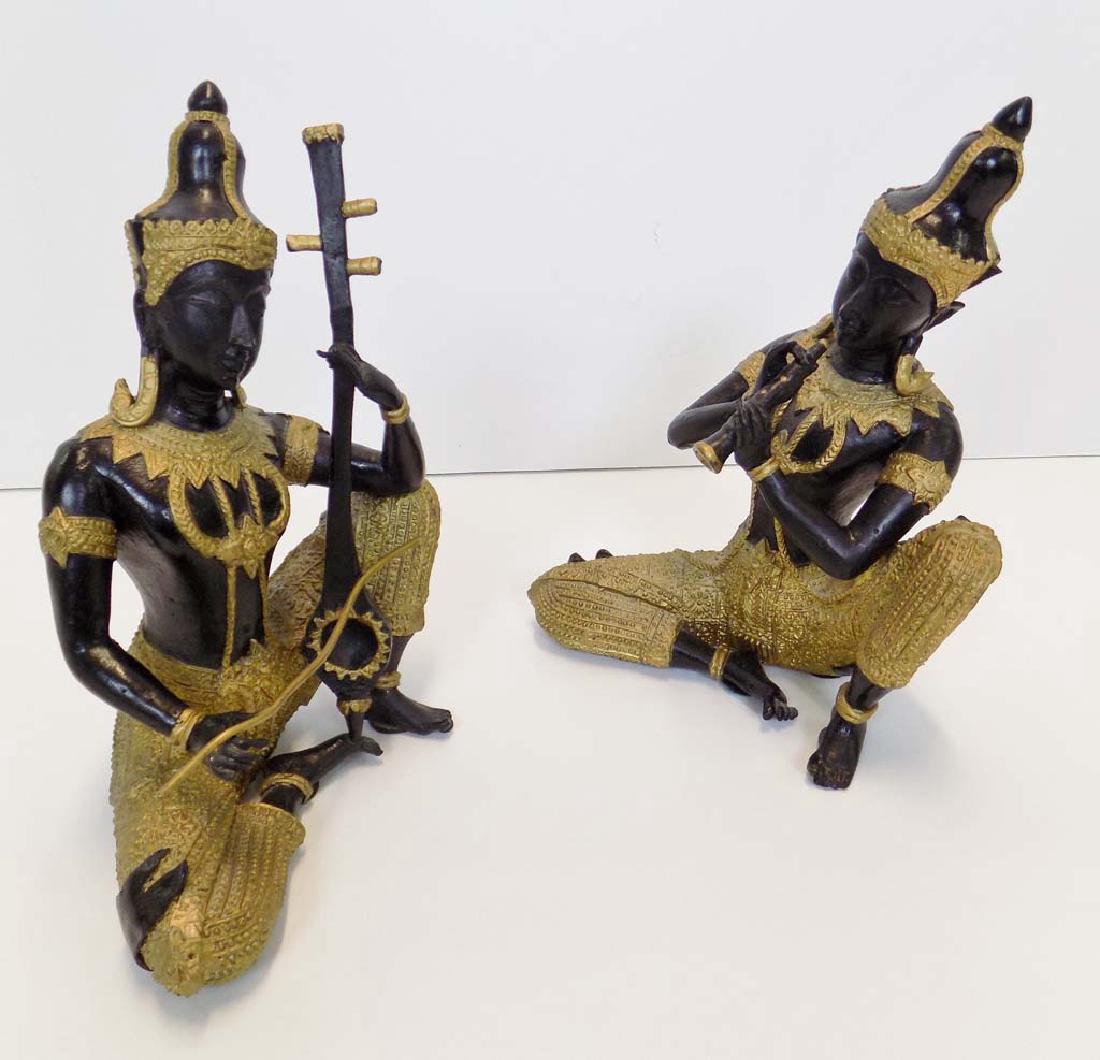 PAIR OF KMHER ASPARA CAMBODIAN BRONZE STATUES PLAYING (1 of 4)