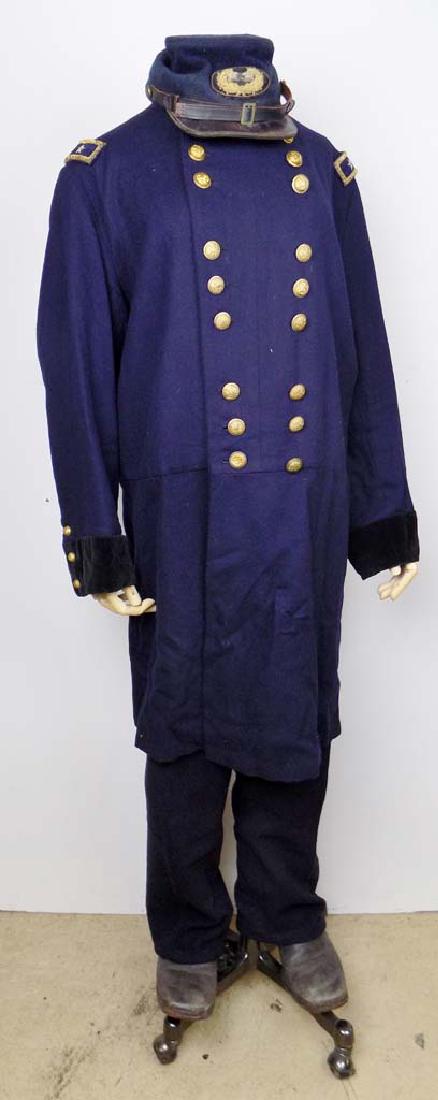 GENERAL SHERIDAN UNIFORM: CIVIL WAR RE ENACTORS EXAMPLE OF UNION GENERAL PHILLIP SHERIDAN UNIFORM CONSISTING OF CAP, JACKET(APPROX. SZ 40), PANTS(34) AND BOOTS(SZ 9) NOT PICTURED AT TIME OF PHOTOS IS THE WAIST SASH