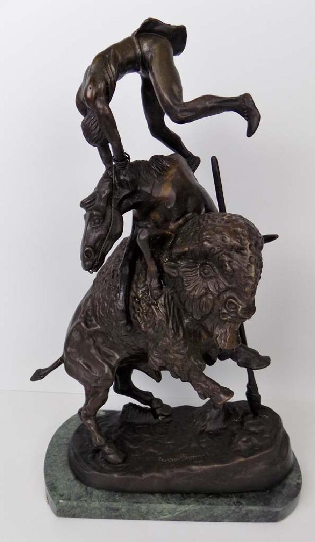 FREDERIC REMINGTON BRONZE STATUE: NICE COPY OF THE FAMOUS FREDERIC REMINGTON BRONZE TITLED "BUFFALO HORSE" 16H X 10W X 5.5D