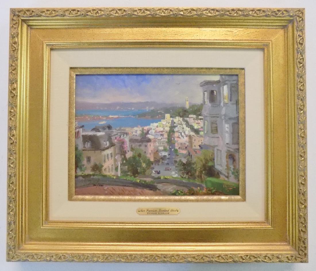KINKADE "LOMBARD STREET" STUDY.: A THOMAS KINKADE "SAN FRANCISCO LOMBARD STREET" LIMITED EDITIONIMPRESSION ON CANVAS NUMBER 341/3281. THIS PRINT WAS DONE BY LIGHTHOUSE PUBLISHING. IT COMES WITH ALL PAPERWORK AND CERTIFICATE OF AUTHEN