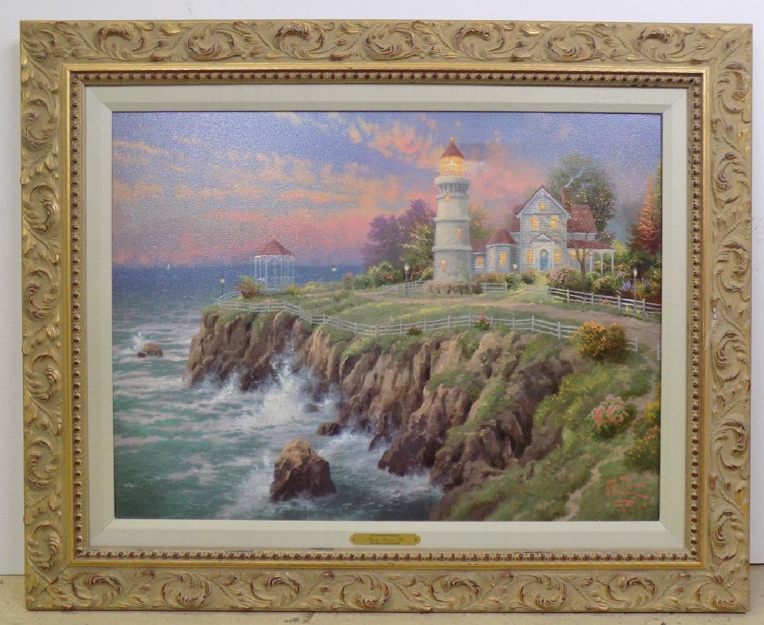 THOMAS KINKADE FRAMED LTD ED PRINT ON CANVAS -: PROFSSIONALLY FRAMED AS ORIGINALLY SOLD. WITH COA. LIMITED EDITION #1492 OF 2950. IMAGE SIZE IS 18" BY 24" IN A 25" BY 31" FRAME.