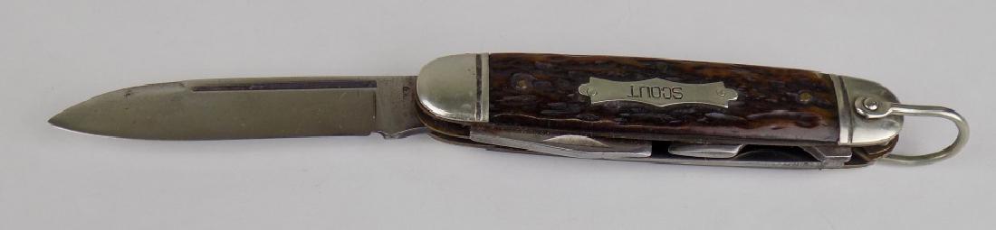 ROYAL SCOUT FOLDING POCKET KNIFE: SPEAR BLADE, SCREWDRIVER/ CAP OPENER, PEN & PUNCH. 4" CLOSED, 6-1/2" OPEN