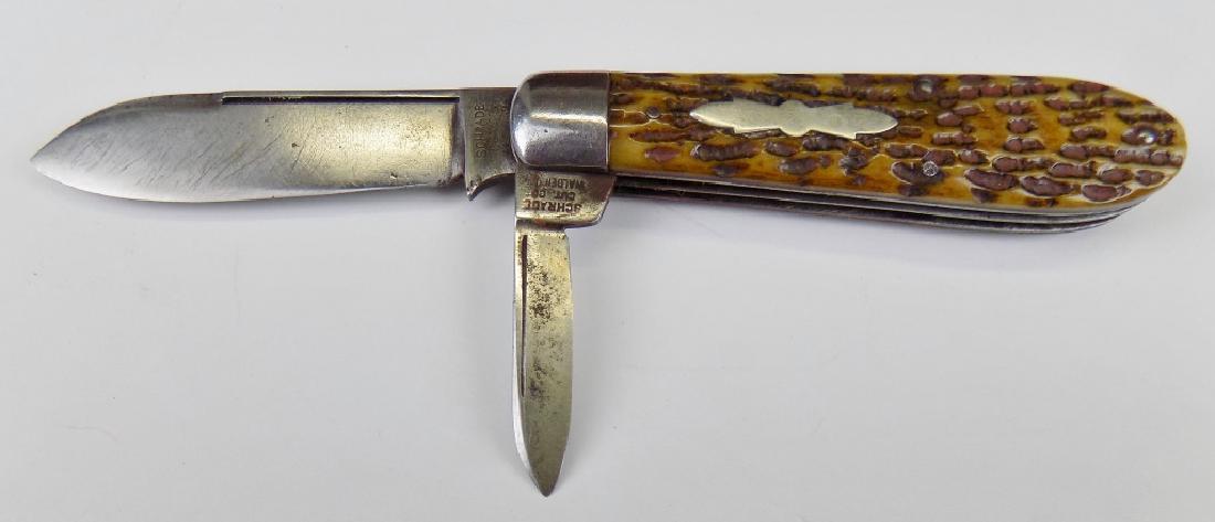 SCHRADE FOLDING POCKET KNIFE: SPEAR & PEN BLADES. 3-1/2" CLOSED, 6-1/4" OPEN