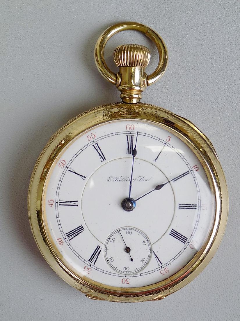 E. KELLER BLACK DIAMOND SPECIAL POCKET WATCH: E. KELLER & SON, OF ALLENTOWN, PA. ENGRAVED CASE DESIGN. 17 JEWEL.