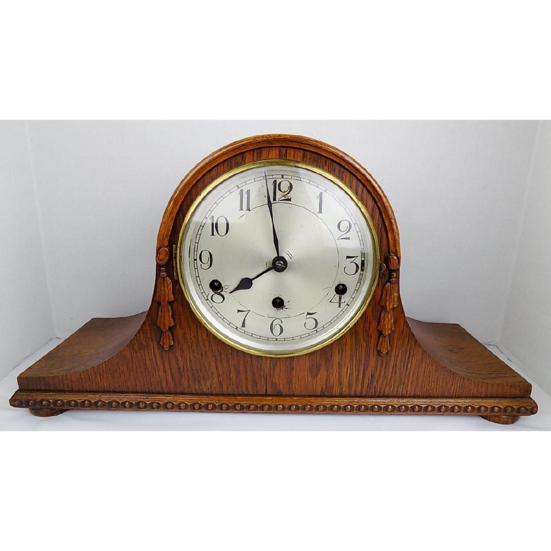 KIENZLE OAK MANTLE CLOCK, WESTMINSTER CHIMES: GERMAN CLOCK, BEAUTIFUL OAK CASE, NO KEY