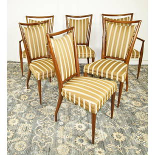 WIDDICOMB DINING CHAIRS: A SET OF SIX STRIPED WIDDICOMB DINING CHAIRS. INCLUDES FOUR SIDE CHAIRS AND TWO ARM CHAIRS. CHAIRS MEASURE 17" TO SEAT HEIGHT. 38"H IN TOTAL.