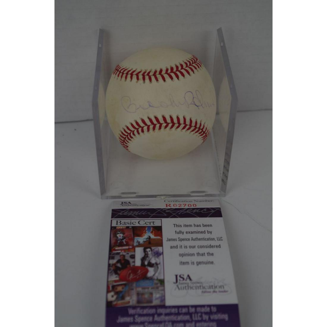 BROOKS ROBINSON JSA CERTIFIED AUTOGRAPHED BASEBALL: A BROOKS ROBINSON JSA CERTIFIED AUTOGRAPHED BALTIMORE ORIOLES BASEBALL IN CASE.