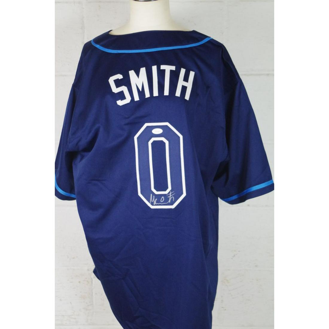 MALLEX SMITH JSA CERTIFIED AUTOGRAPHED JERSEY: A MALLEX SMITH JSA CERTIFIED AUTOGRAPHED RAYS BASEBALL JERSEY. MALLEX SMITH, #0,TAMPA BAY RAYS, BASEBALL JERSEY.