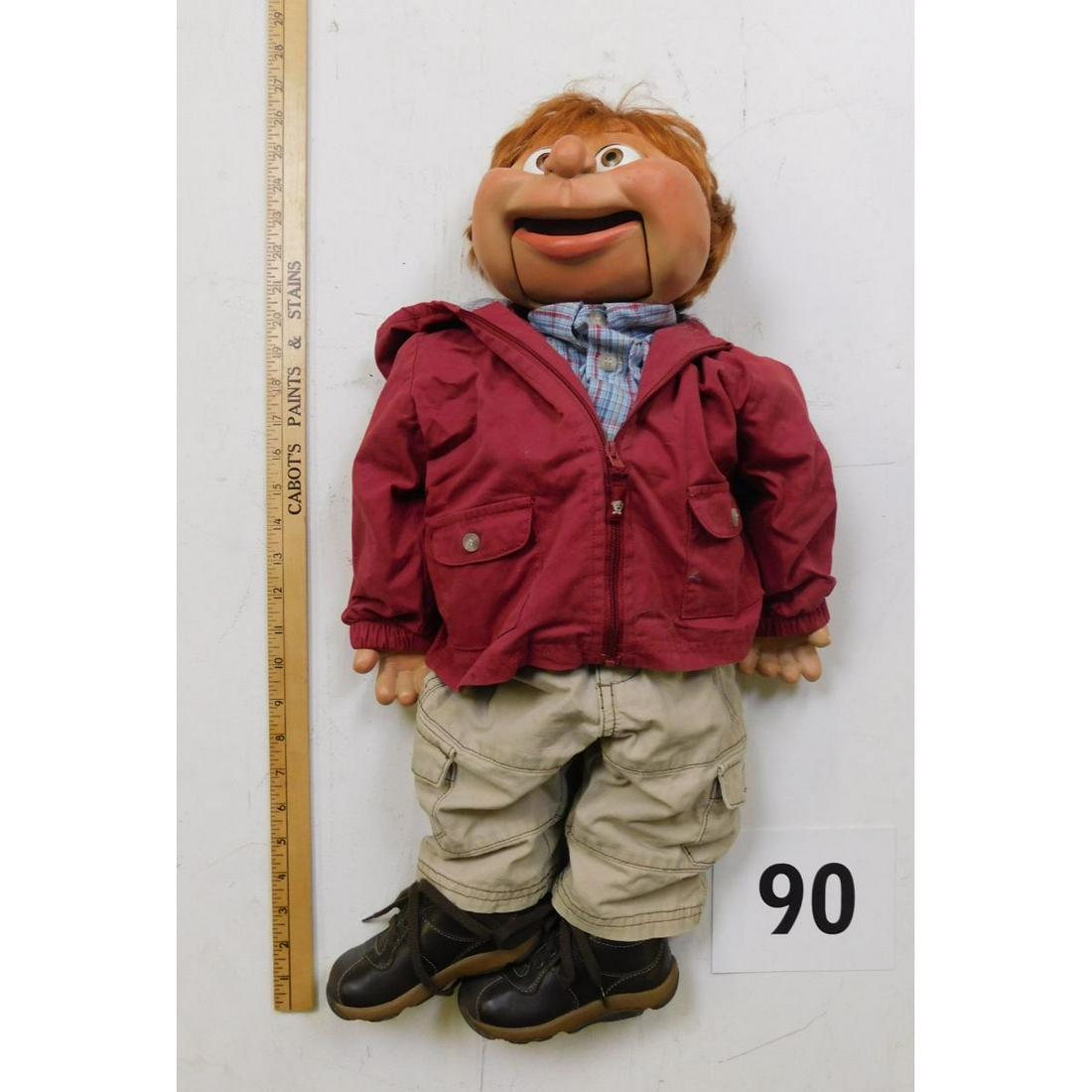 MAN ODD BALLS AND ORPHAN VENTRILOQUIST PUPPET: THIS IS A ONE OF A KIND MAN VENTRILOQUIST PUPPET WAS MADE BY "KRISTIN L." WHO ALSO CREATED JEFF DUNHAMS ORIGINAL "MELVIN THE SUPERHERO". PLEASE SEE ALL PHOTOGRAPHS FOR A FULLDETAIL OF THIS AMAZING PIE
