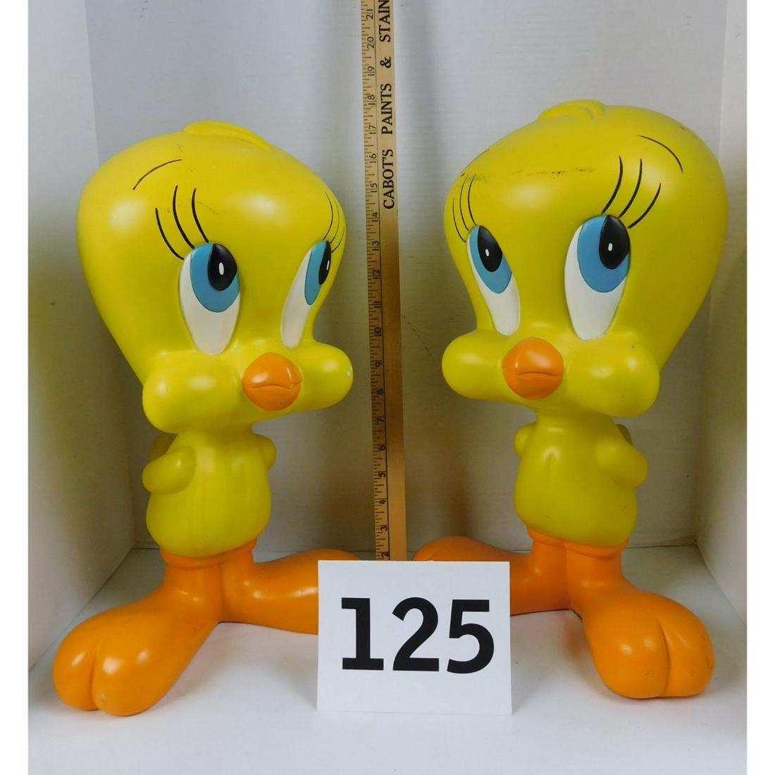 PR WARNER BROS. TWEETY BIRD FIGURES: A PAIR OF LARGE 17" TALL TWEETY BIRD COMPOSITE FIGURINES. DESIGNED EXCLUSIVELY FOR THE WATNER BROTHERS STUDIO STORE. DATED 1997.