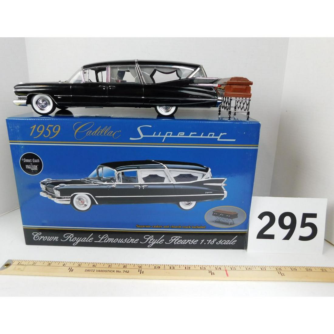 SUNSET COACH 1959 CROWN ROYALE HEARSE: A SUNSET COACH BY PERCISION 1959 CADILLAC SUPERIOR CROWN ROYALE LIMOUSINE STYLE DIECAST HEARSE WITH ORIGINAL PACKAGING. MODEL PMSC-02B.