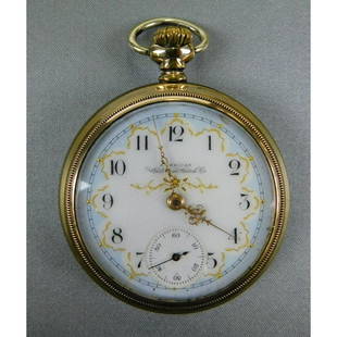 AMERICAN WALTHAM POCKETWATCH: AN AMERIAN WALTHAM MODEL 1883 11 JEWEL POCKET WATCH WITH 20 YEAR GUARANTEED J.BOSS CASE. CASE IS WORN BUT CAN STILL SEE SOME OF THE ENGRAVING. NOT TESTED
