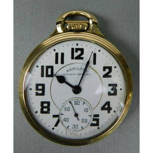 HAMILTON RAILWAY SPECIAL POCKET WATCH: A HAMILTON RAILWAY SPECIAL 21 JEWEL POCKET WATCH. MODEL 5 GRADE 992B WITH WADSWORTH 10K GOLD FILLED CASE. NOT TESTED.