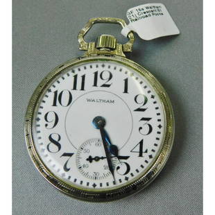 WALTHAM MODEL 1908 POCKET WATCH: A WALTHAM MODEL 1908 21 JEWEL POCKETWATCH WITH FAHYS 14K GOLD FILLED MONOGRAMMED CASE.