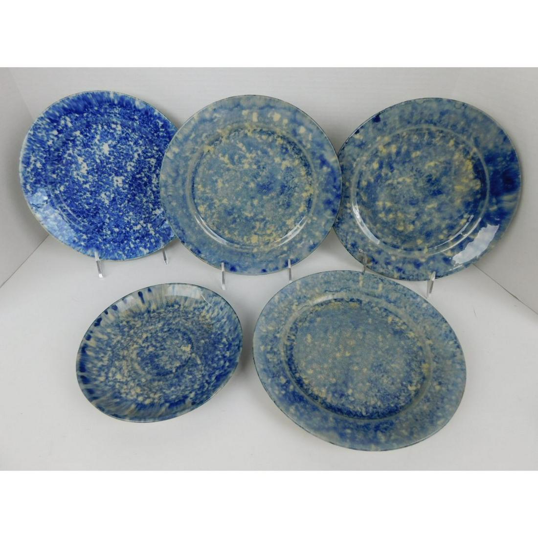 LOT OF FIVE ANTIQUE BLUE SPONGEWARE PLATES Feb 18, 2020 Teel