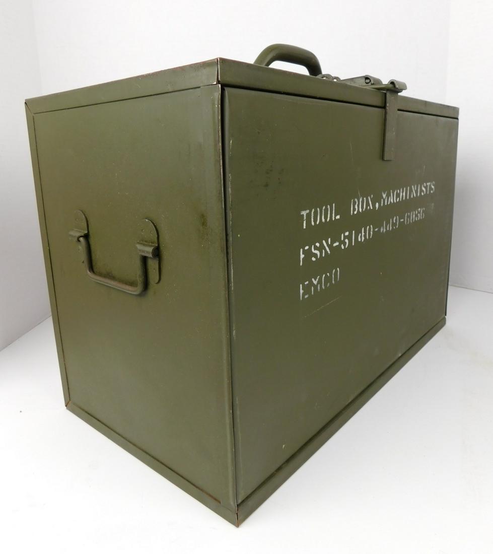 EMCO MACHINISTS TOOL BOX: AN EMCO MACHINISTS TOOL BOX WITH FELTED DRAWERS. MEASURES 16"W X 8.5"D X 11"H.