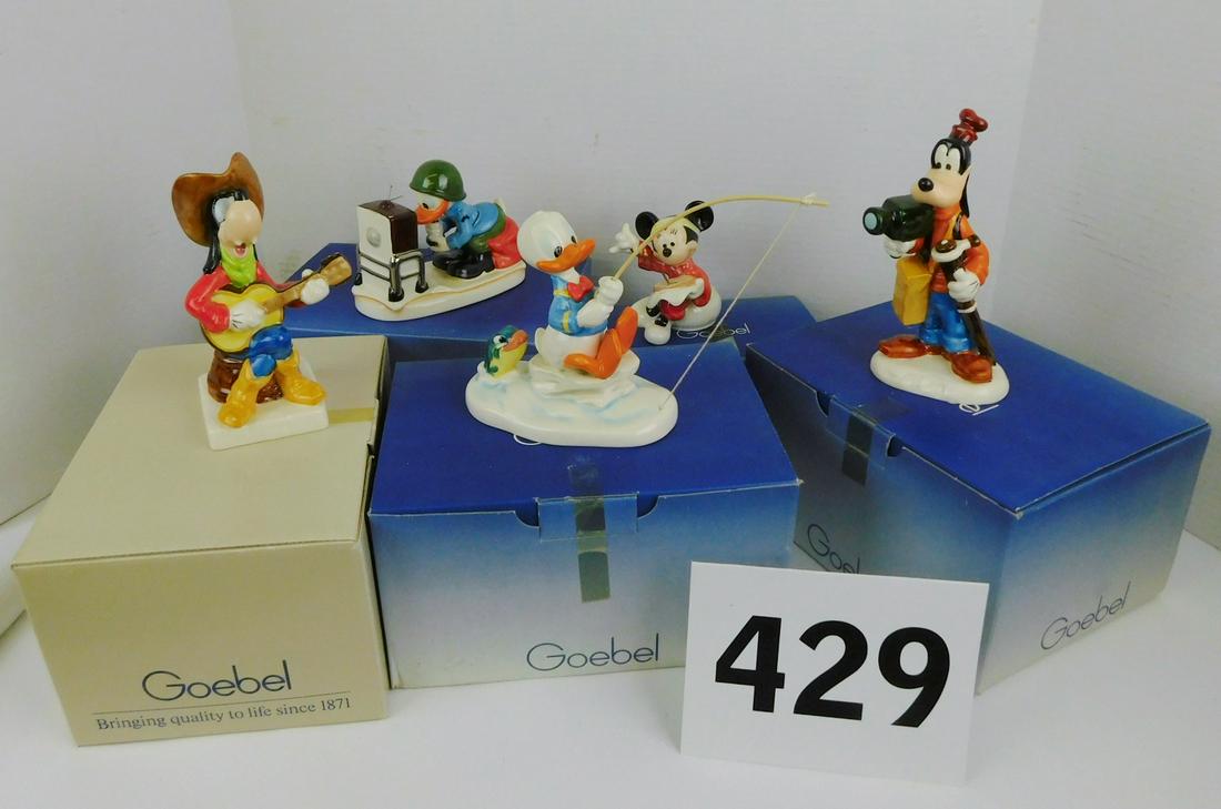 DISNEY GOEBEL FIGURINES: A LOT OF FIVE DISNEY GOEBEL FIGURINES WITH BOXES. MEASURE 4" TO 6"H.