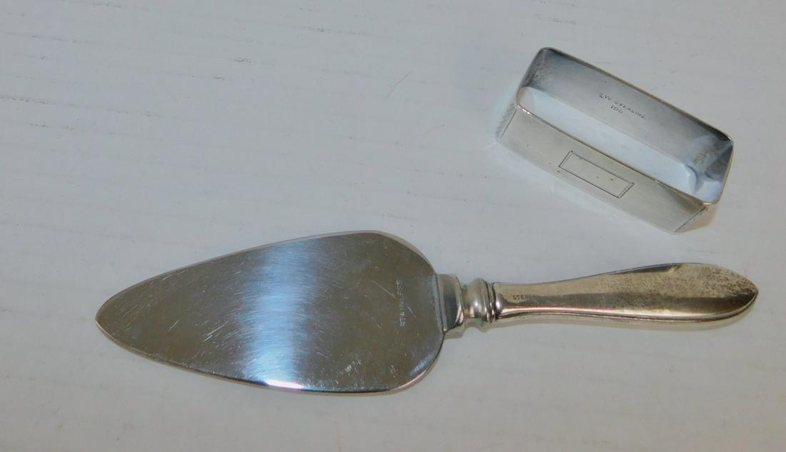 WATROUS STERLING NAPKIN RING AND SERVING PIECE.: A WATROUS MARKED STERLING SILVER NAPKIN HOLDER AND STERLING MARKED SERVING DISH.