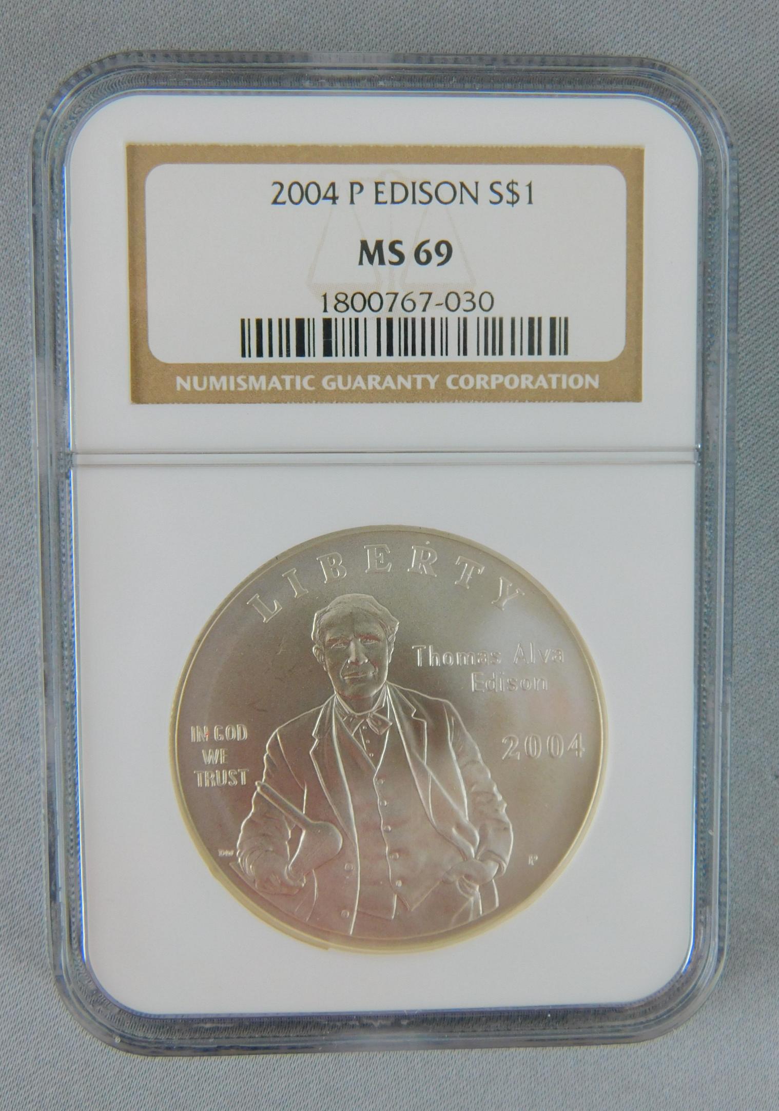 2004 P EDISON S$1: 2004 THOMAS EDISON SILVER DOLLAR NGC MS69