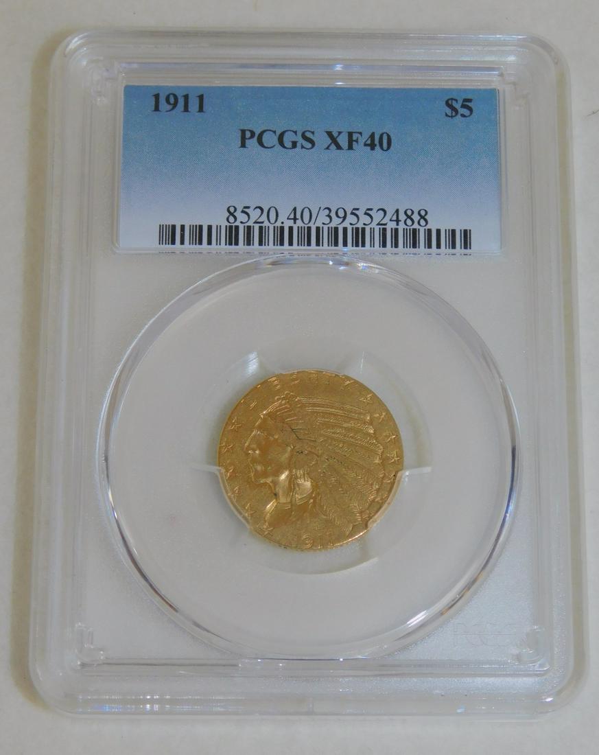 1911 5 DOLLAR INDIAN GOLD COIN: 1911 5 DOLLAR INDIAN GOLD COIN PCGS GRADED XF40