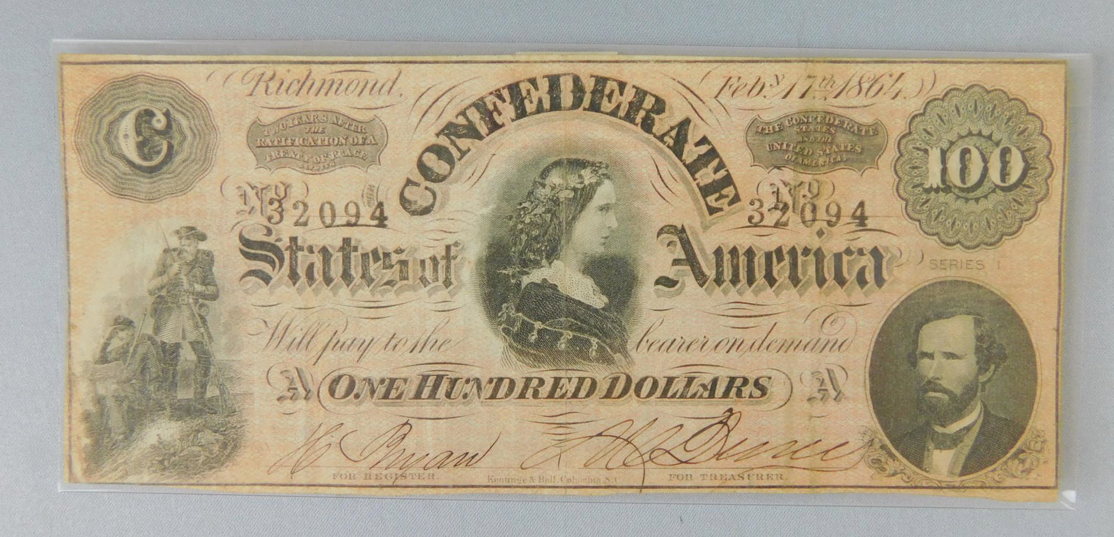 1864 $100, CONFEDERATE: 1864 $100, THE CONFEDERATE STATES OF AMERICA