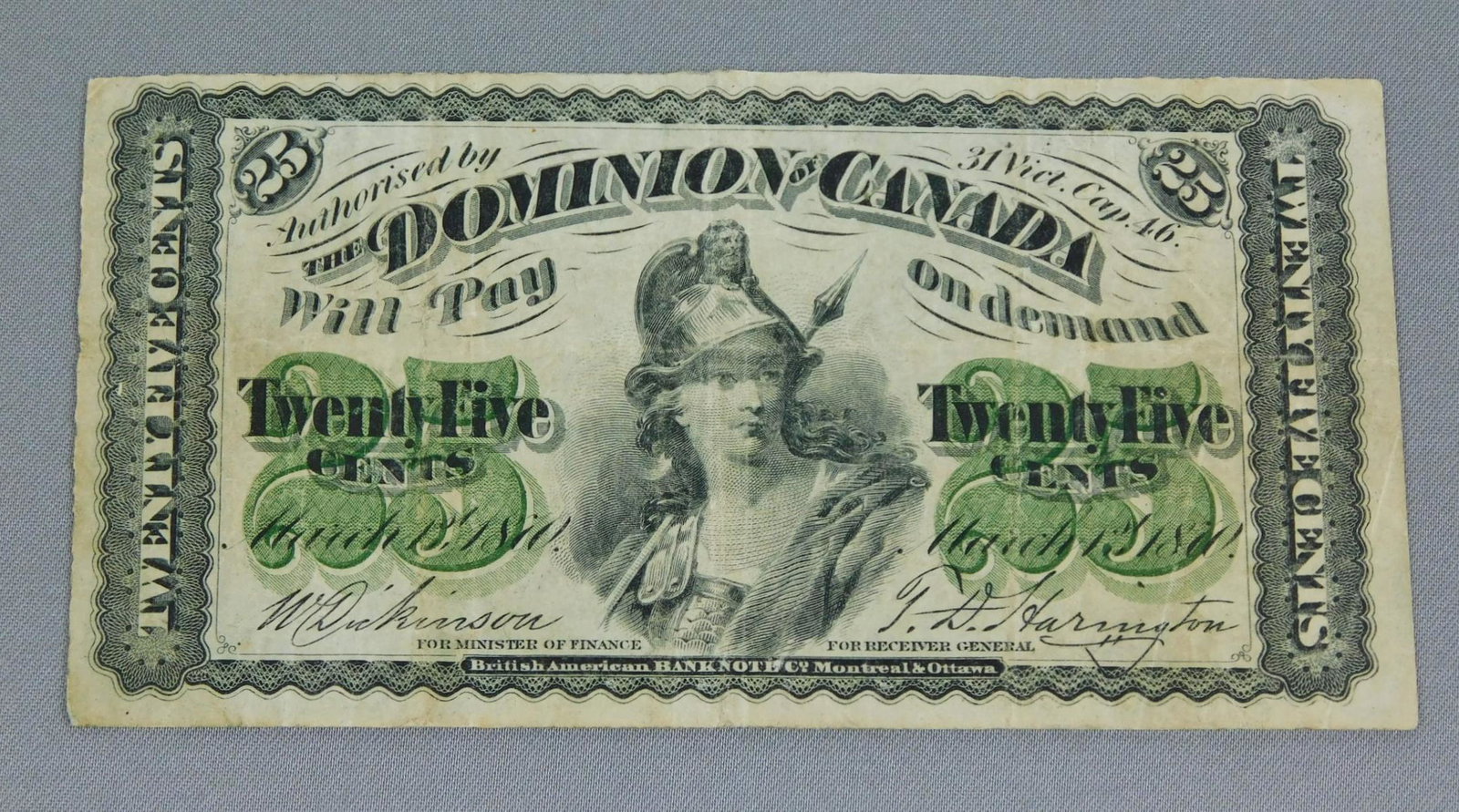1870 FRACTIONAL CURRENCY: 1870 25 CENT FRACTIONAL CURRENCY, THE DOMINION OF CANADA