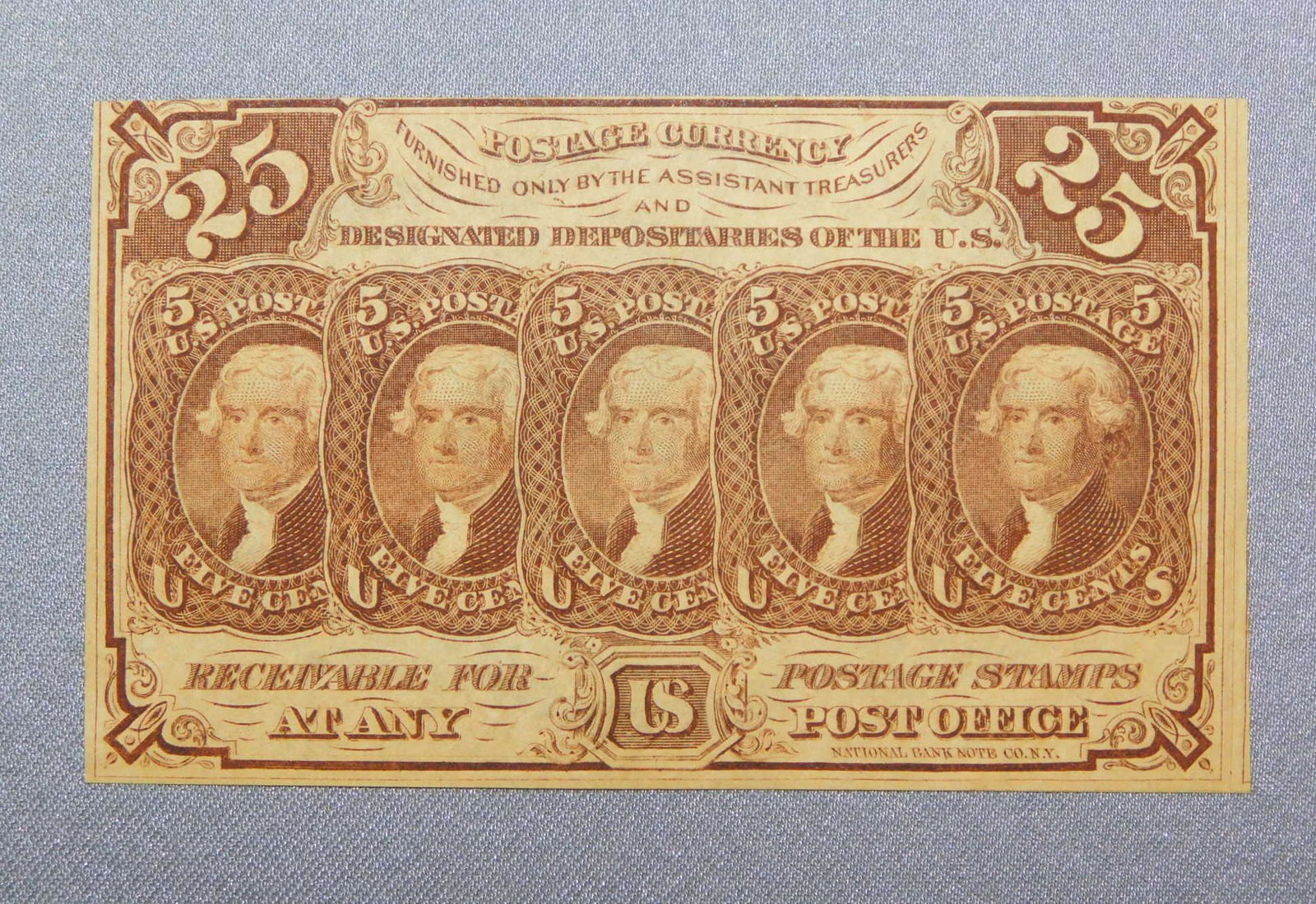 1862 FRACTIONAL CURRENCY: 1862 25 CENT, 1ST ISSUE,THOMAS JEFFERSON